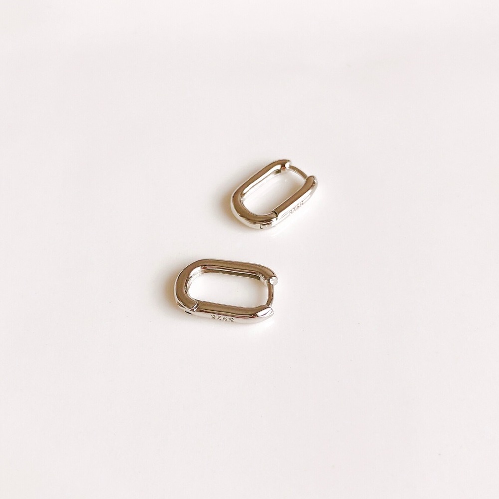 S925 Silver Geometric Oval Small Hoop Earrings